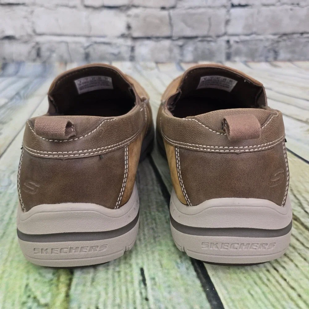 Skechers Relaxed Fit Loafers Mens 8 Brown Leather Memory Foam Slip On Dad Shoes